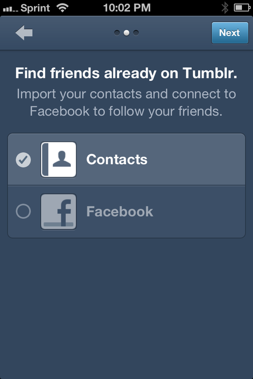 Поиск друзей в Tumblr с помощью адресной книги и контактов Facebook